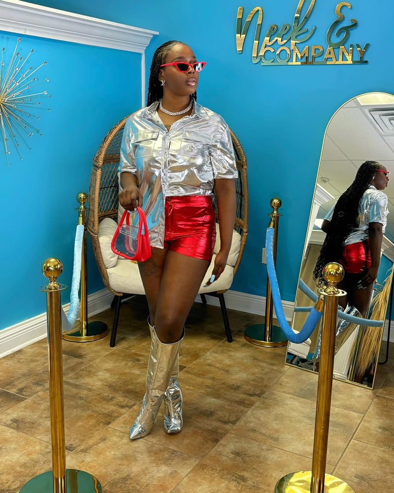 Red Metallic Shorts